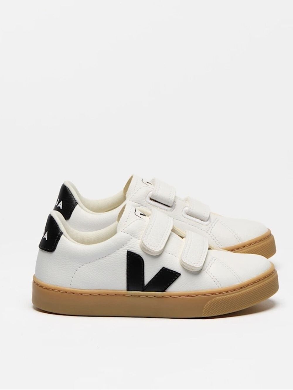 Veja Kids Velcro Sneakers in White, Black & Gum